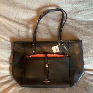 Coach black leather zipper tote bag. Never used.